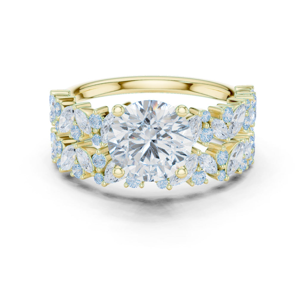 Round Diamond Halo Engagement Ring with Double Pavé Wrap Band