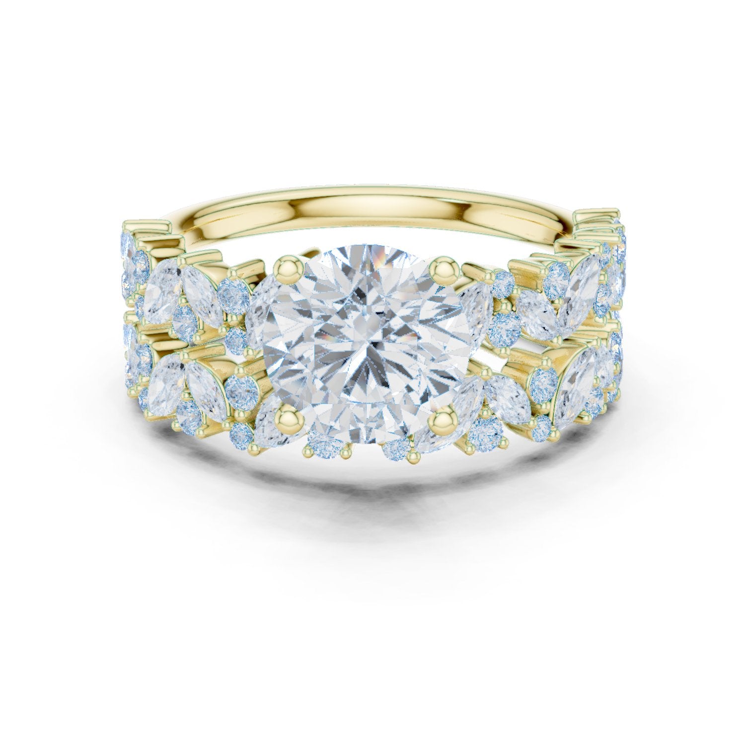 Round Diamond Halo Engagement Ring with Double Pavé Wrap Band