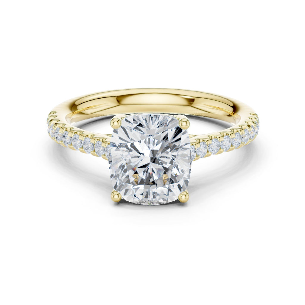 Cushion Cut Diamond Engagement Ring with Pavé Band