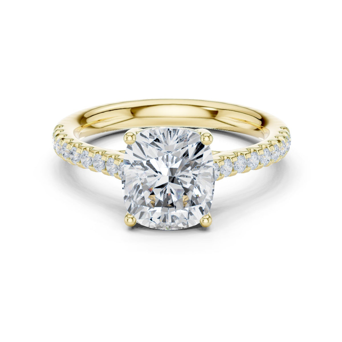 Cushion Cut Diamond Engagement Ring with Pavé Band