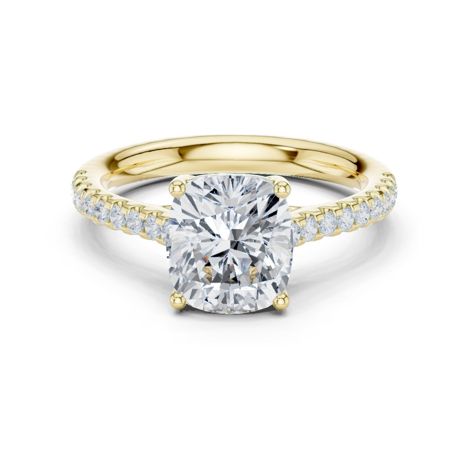 Cushion Cut Diamond Engagement Ring with Pavé Band