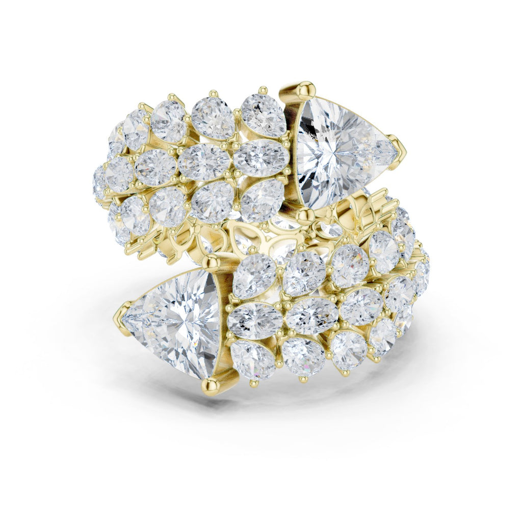 Trilliant Cut Toi et Moi Diamond Engagement Ring with Cluster Pavé Halo