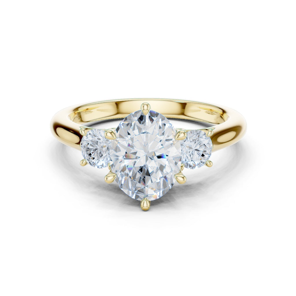 Oval Diamond Three Stone Engagement Ring with Round Sides