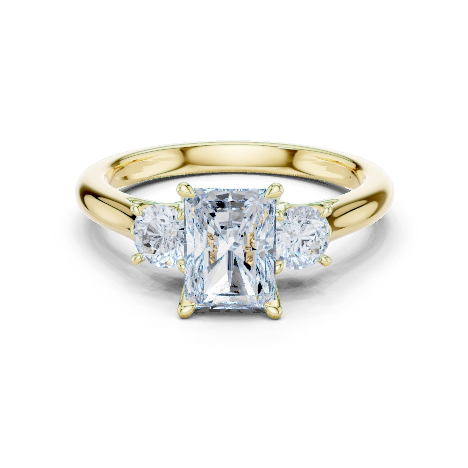 Radiant Cut Three Stone Engagement Ring with Round Sides