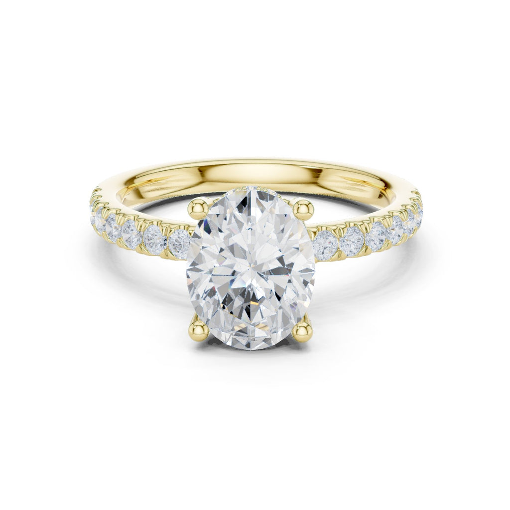 Oval Diamond Hidden Halo Engagement Ring with Pavé Band