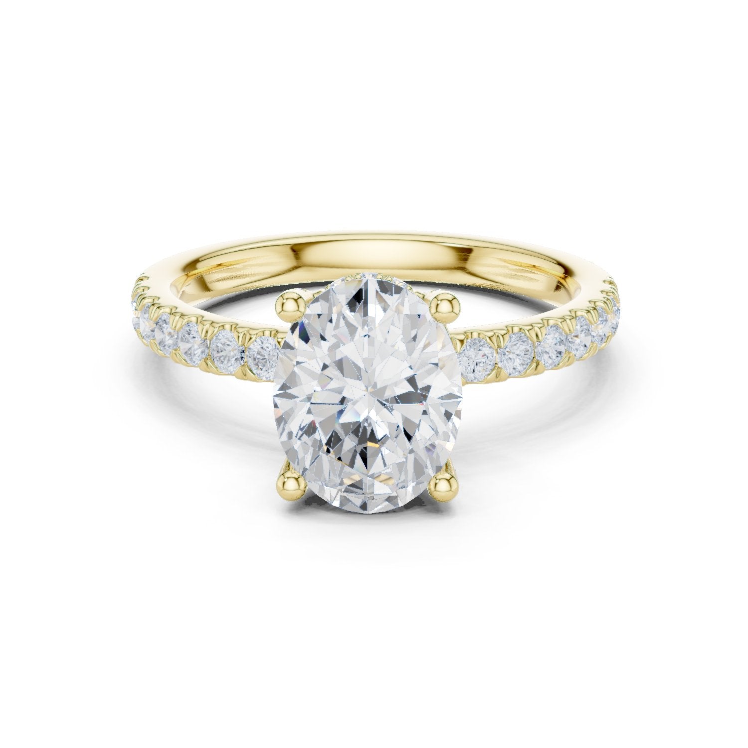 Oval Diamond Hidden Halo Engagement Ring with Pavé Band