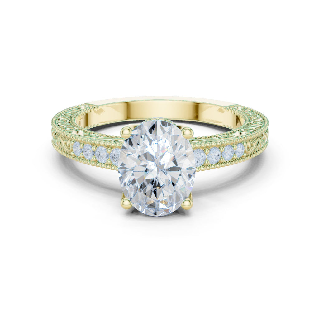 Oval Diamond Engagement Ring with Vintage Milgrain Pavé Band