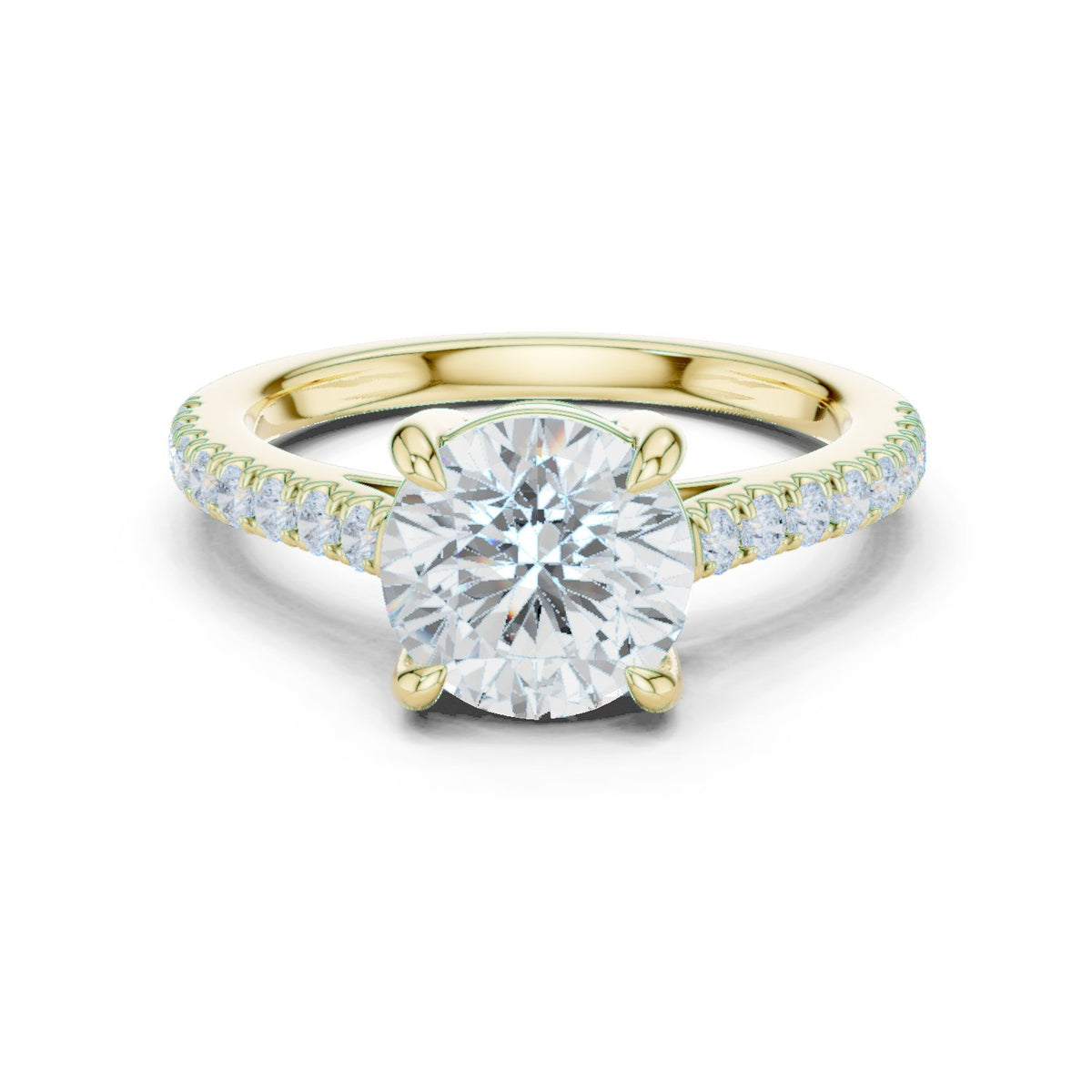 Round Diamond Engagement Ring with Pavé Band