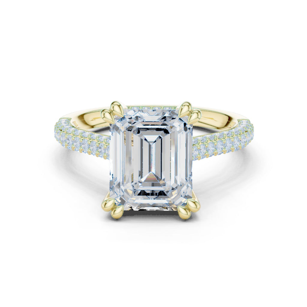 Emerald Cut Engagement Ring with Pavé Band and Cathedral Setting