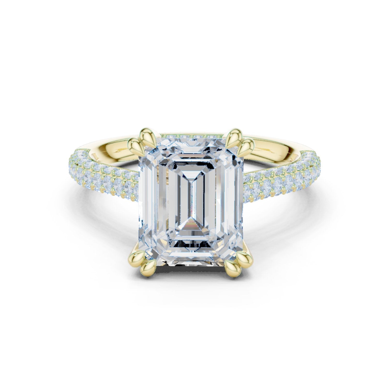 Emerald Cut Engagement Ring with Pavé Band and Cathedral Setting