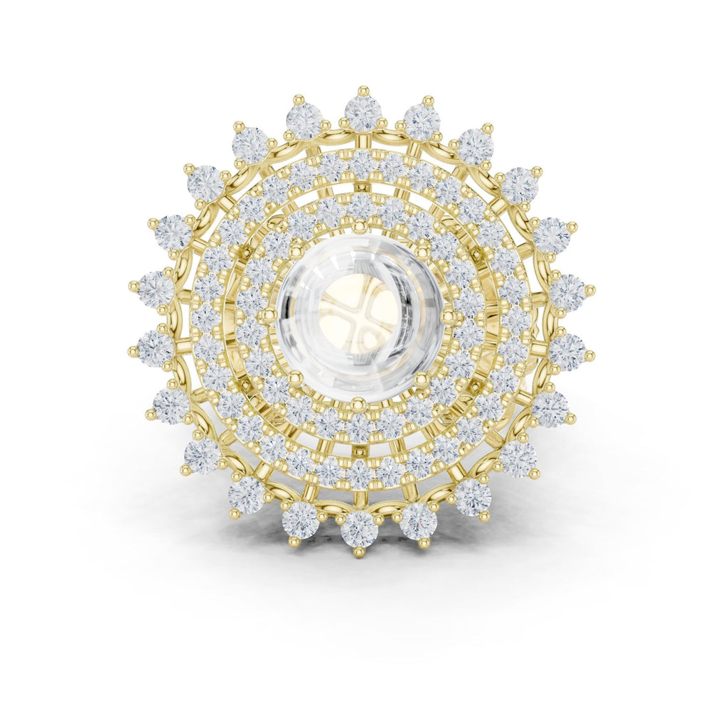 Diamond Sunburst Crown Cluster Cocktail Engagement Ring