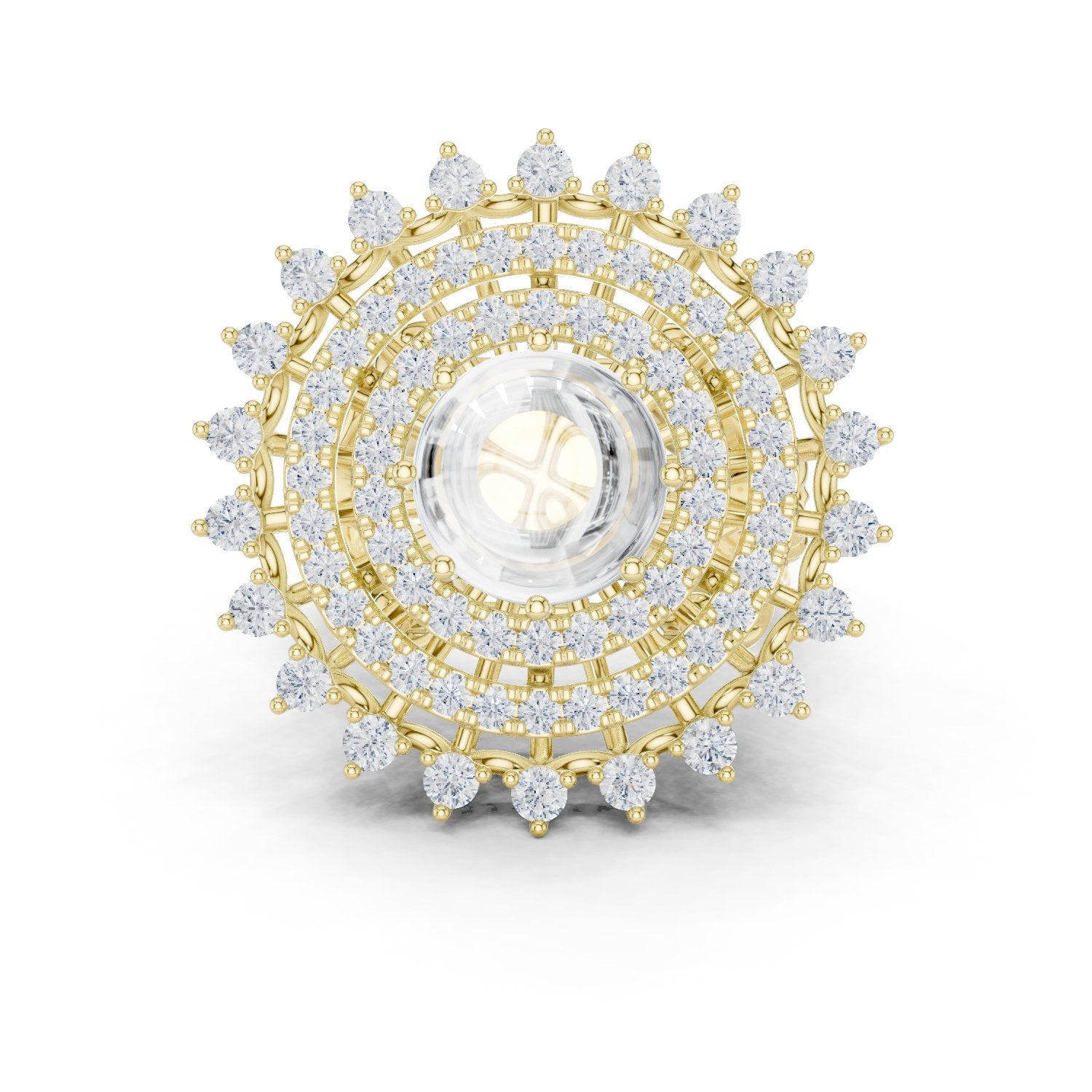 Diamond Sunburst Crown Cluster Cocktail Engagement Ring