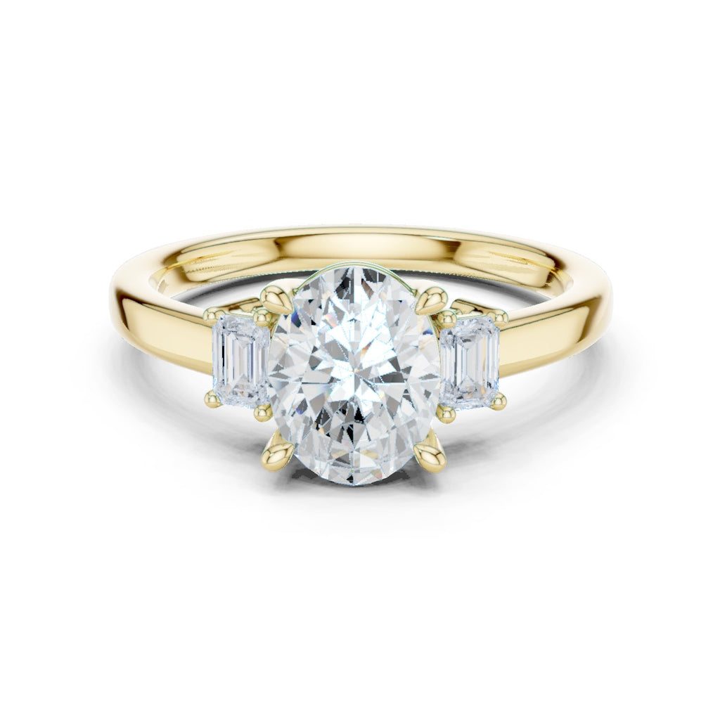 Oval Diamond Three Stone Engagement Ring with Baguette Sides