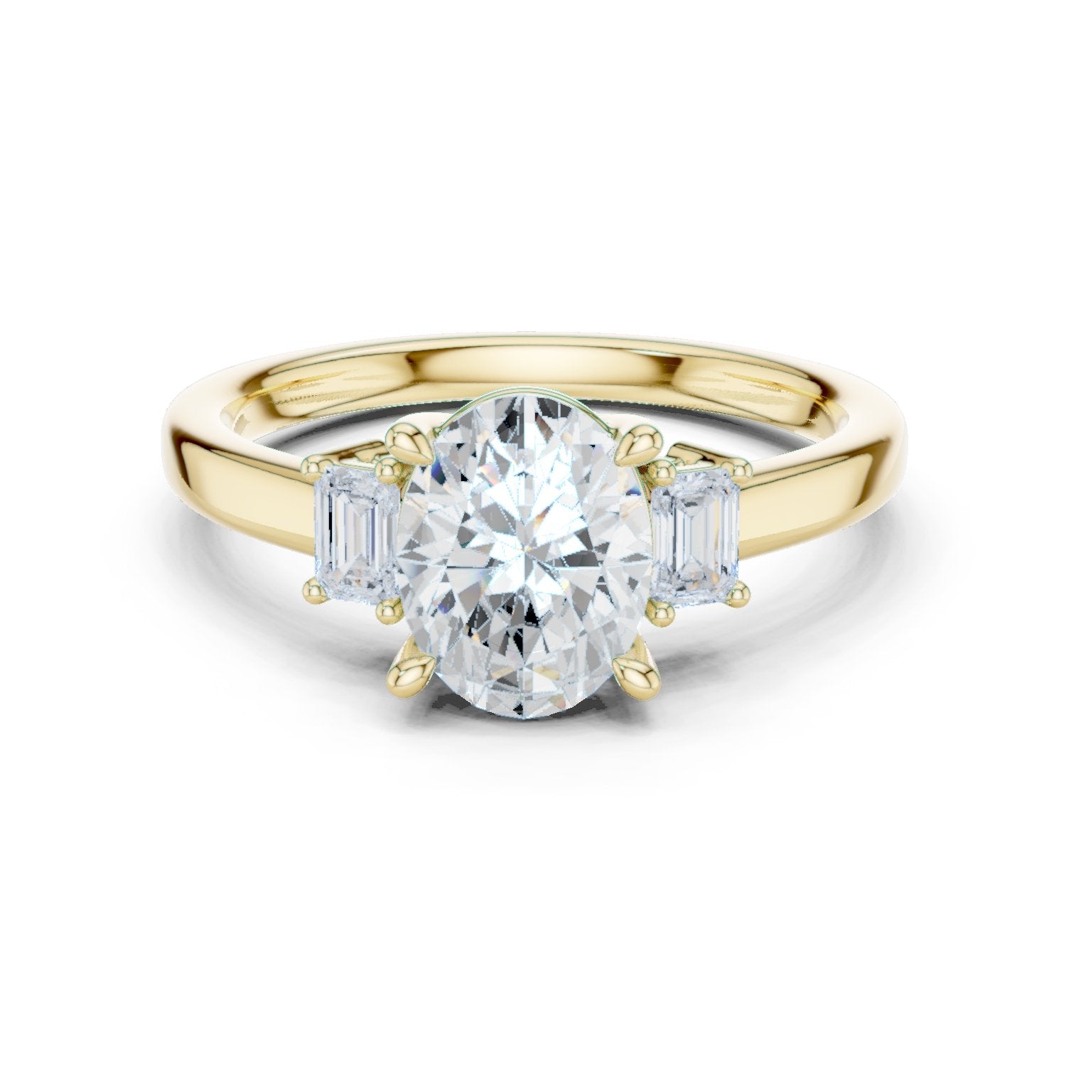 Oval Diamond Three Stone Engagement Ring with Baguette Sides