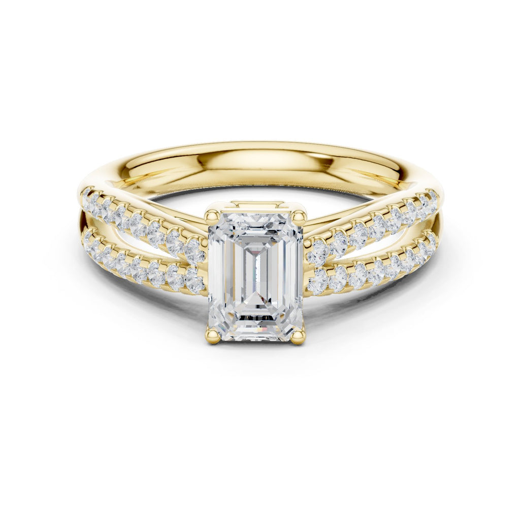 Emerald Cut Engagement Ring with Double Pavé Split Shank