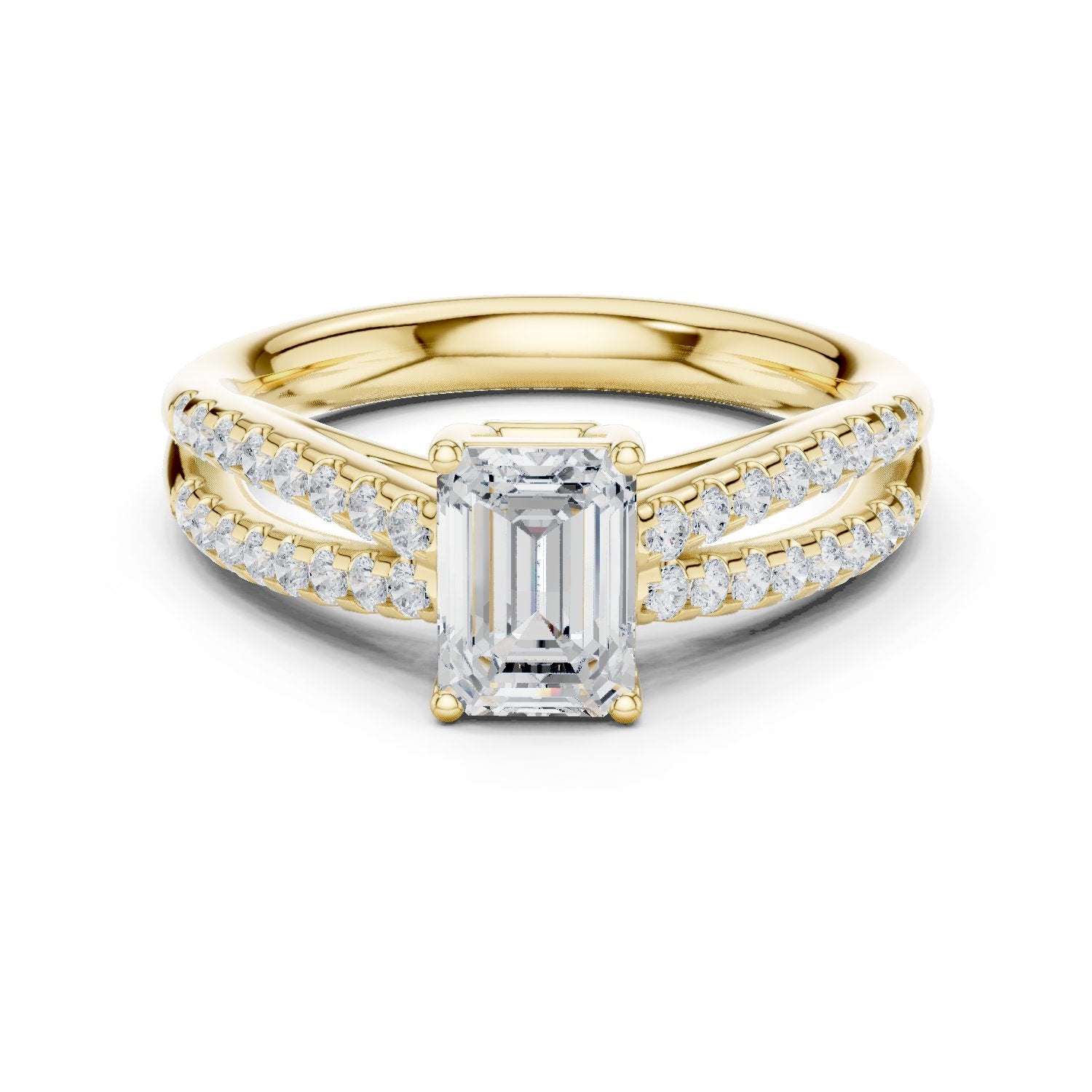 Emerald Cut Engagement Ring with Double Pavé Split Shank