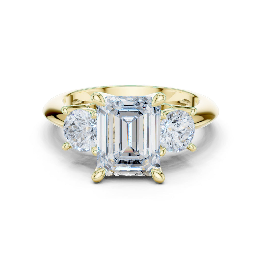 Emerald Cut Three Stone Engagement Ring with Round Sides