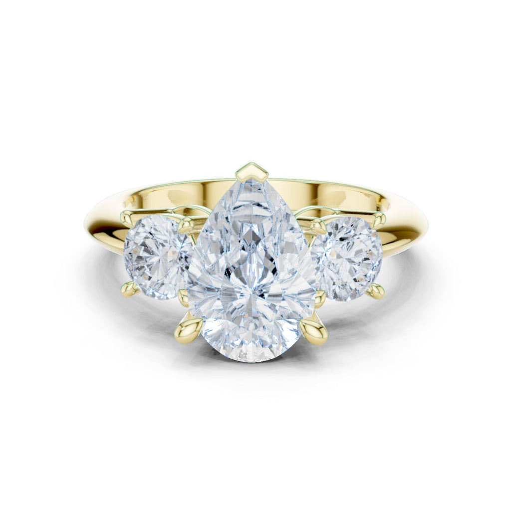 Pear Diamond Three Stone Engagement Ring with Round Sides