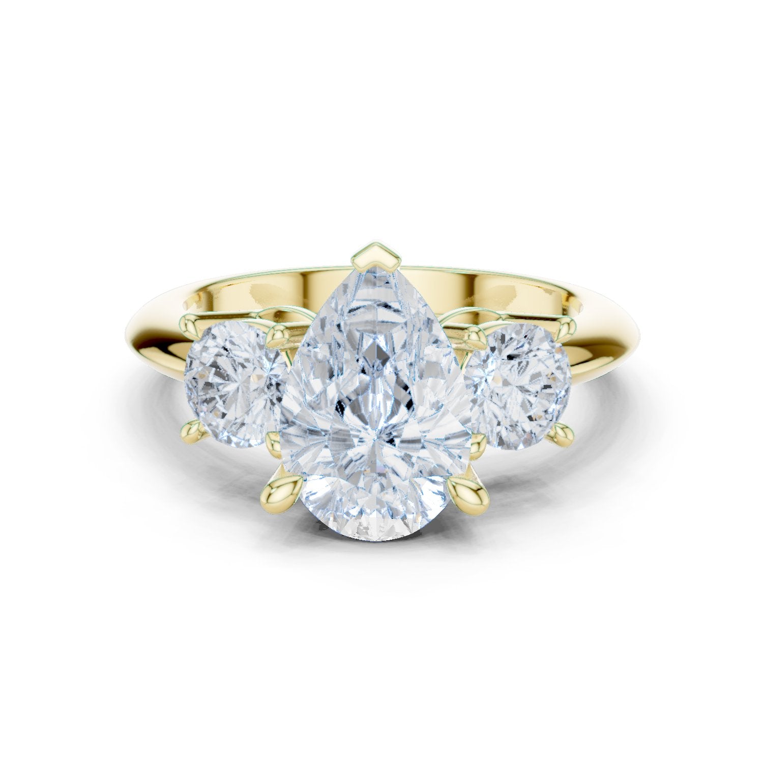 Pear Diamond Three Stone Engagement Ring with Round Sides