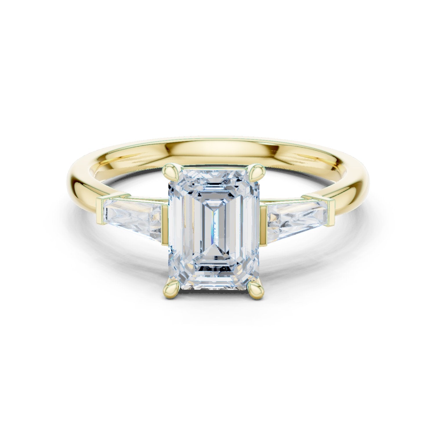 Emerald Cut Three Stone Engagement Ring with Tapered Baguette Sides