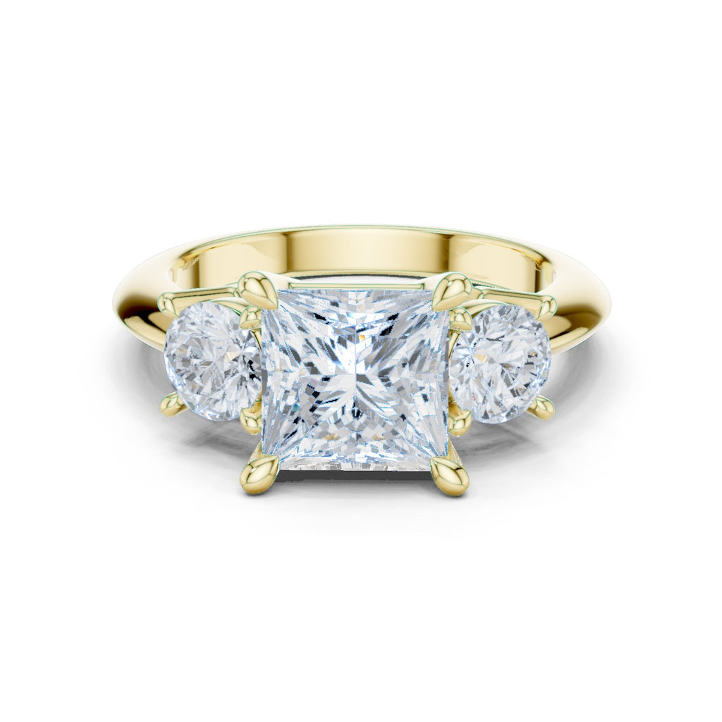 Princess Cut Three Stone Engagement Ring with Round Sides