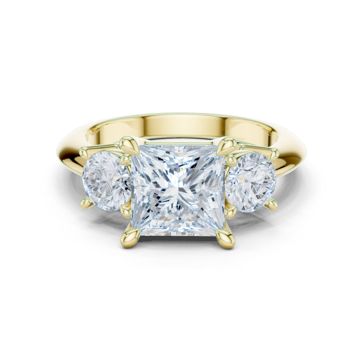 Princess Cut Three Stone Engagement Ring with Round Sides