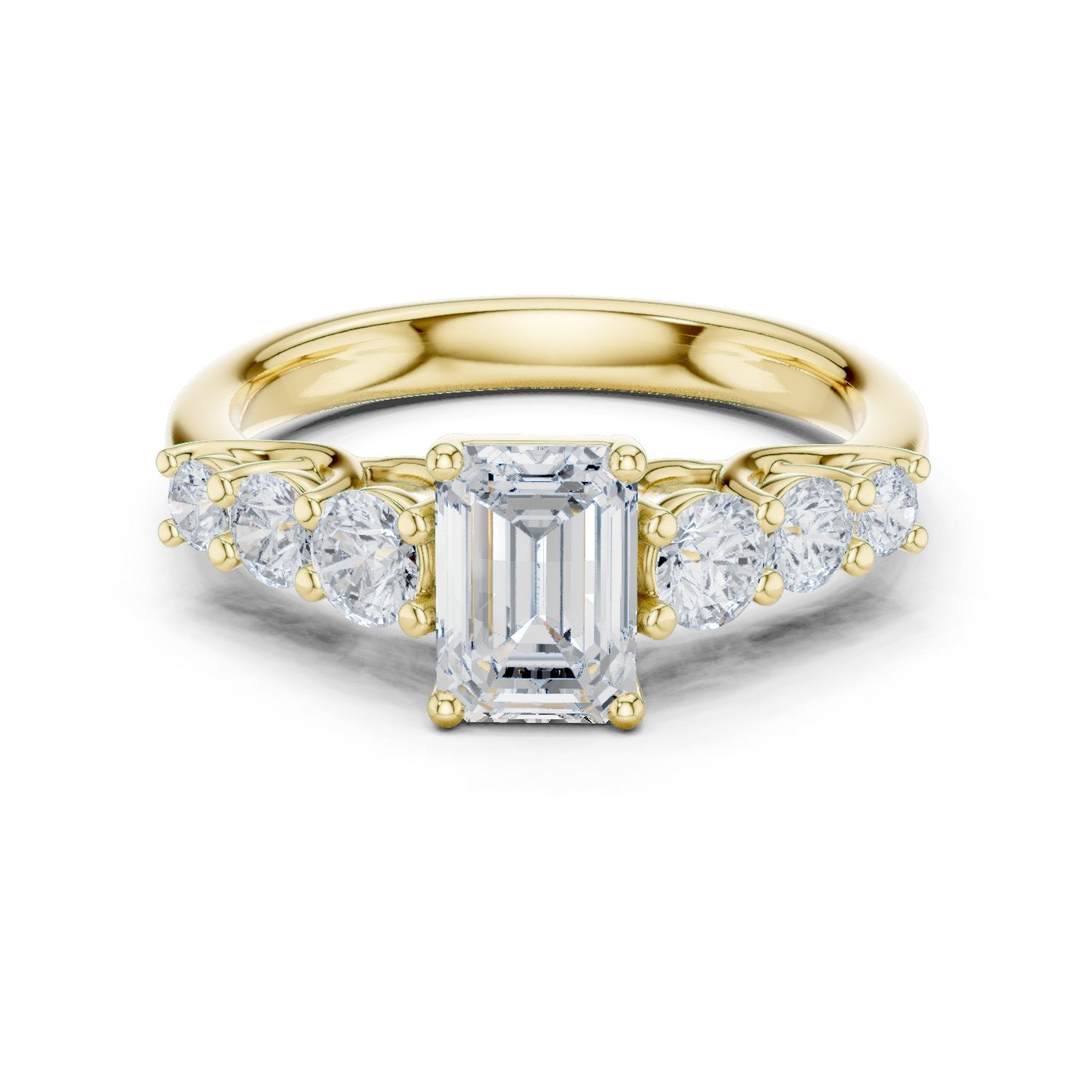 Emerald Cut Engagement Ring with Round Side Accents on Chevron Shoulders