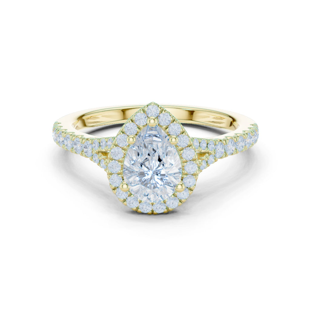 Pear Diamond Halo Engagement Ring with Pavé Band