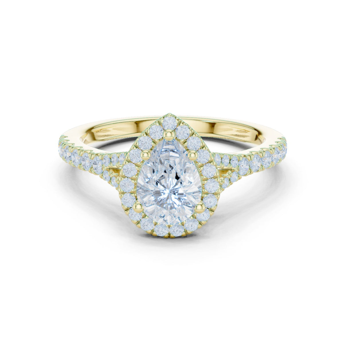 Pear Diamond Halo Engagement Ring with Pavé Band