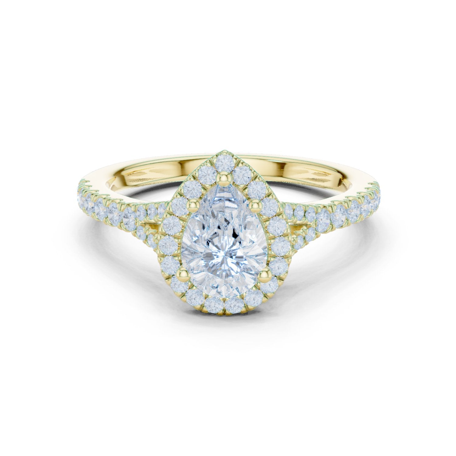 Pear Diamond Halo Engagement Ring with Pavé Band