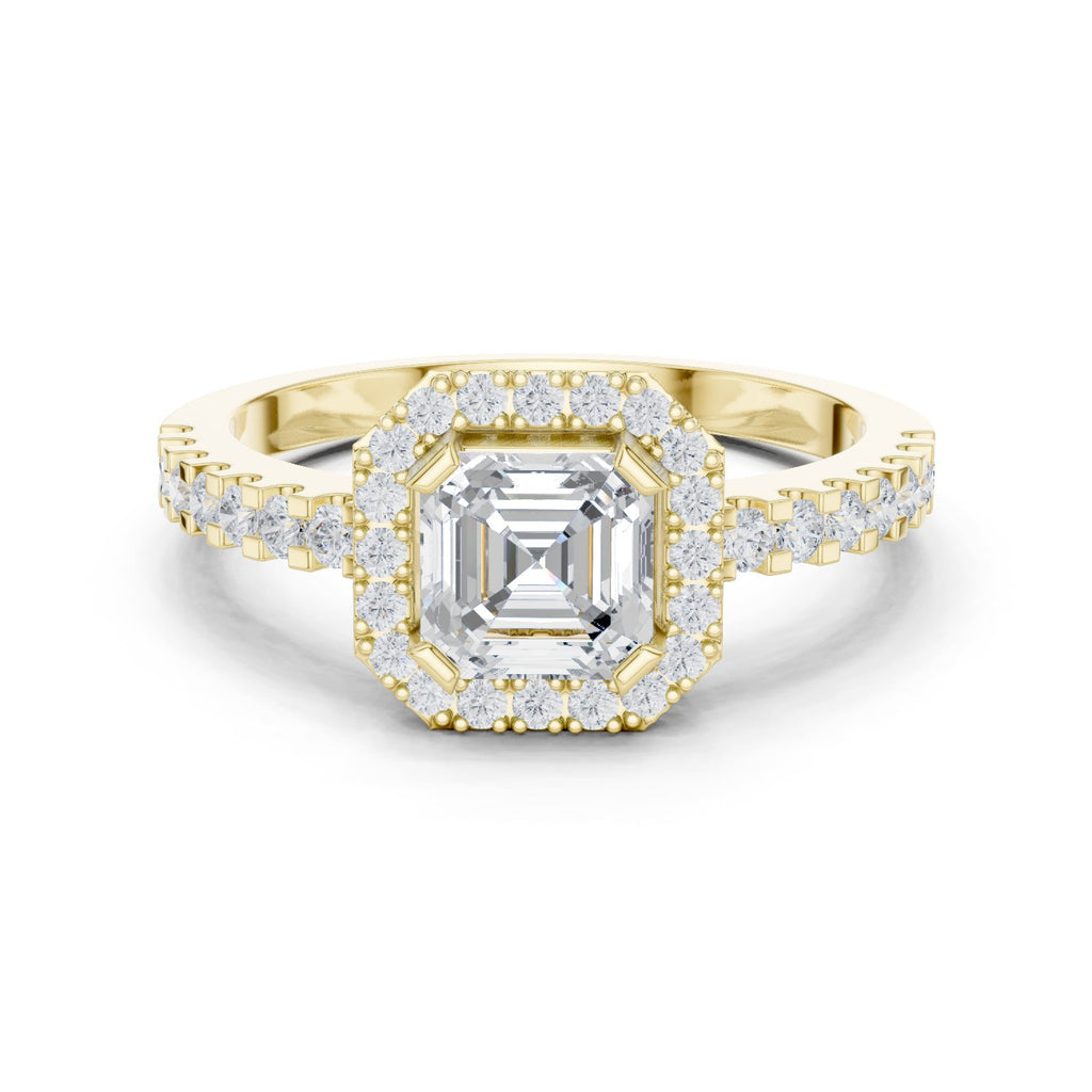 Asscher Cut Halo Engagement Ring with Crossover Pavé Band