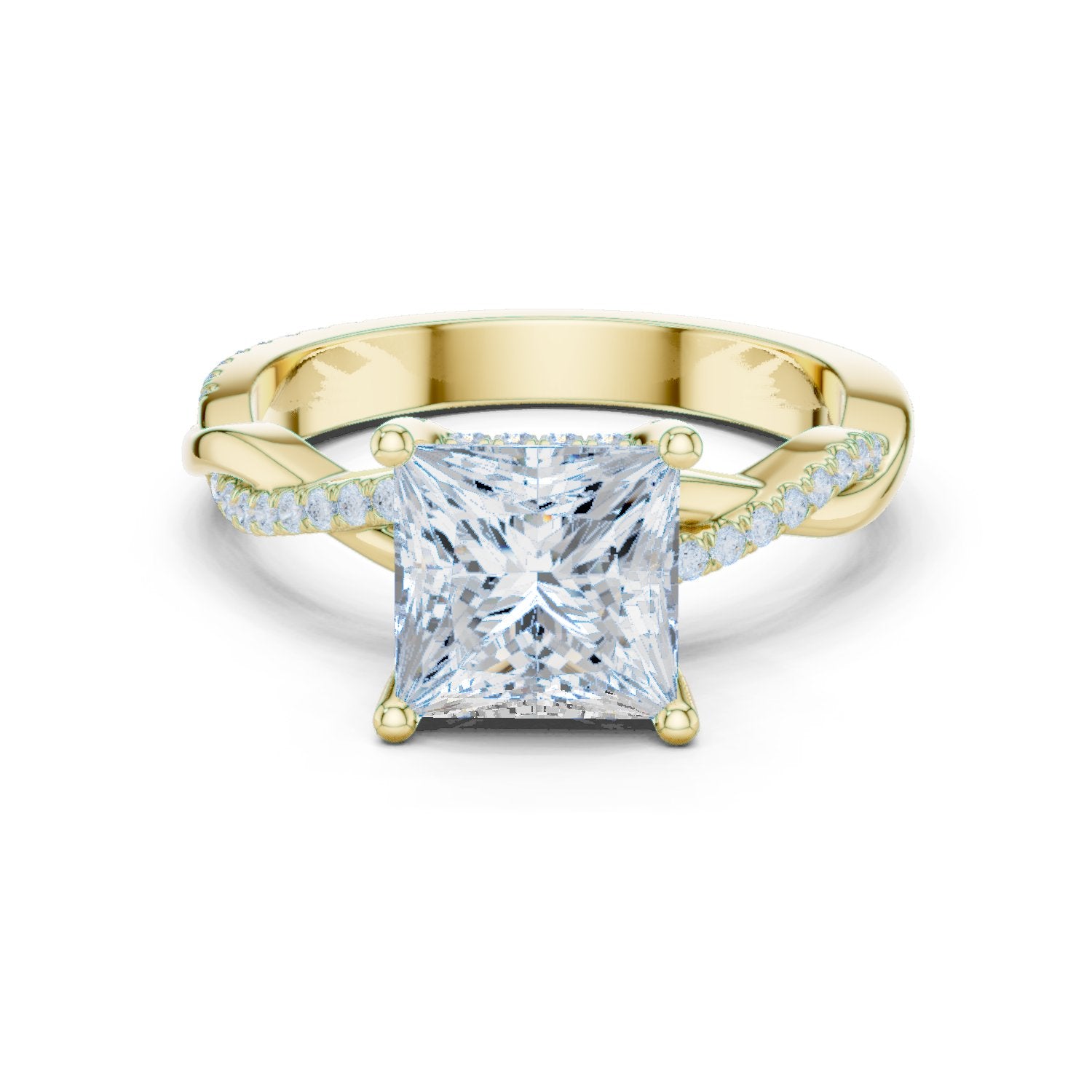 Princess Cut Engagement Ring with Twisted Infinity Pavé Band