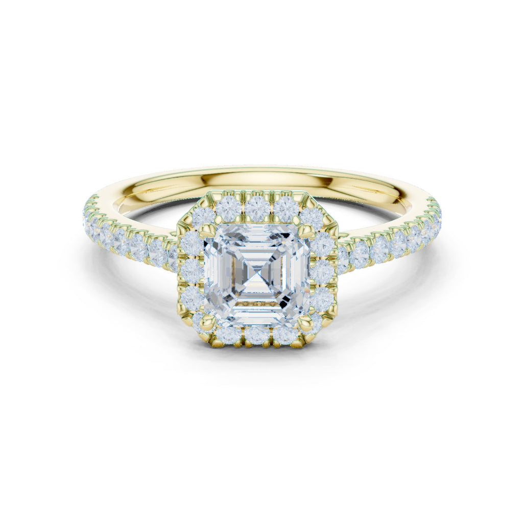 Asscher Cut Halo Engagement Ring with Pavé Band