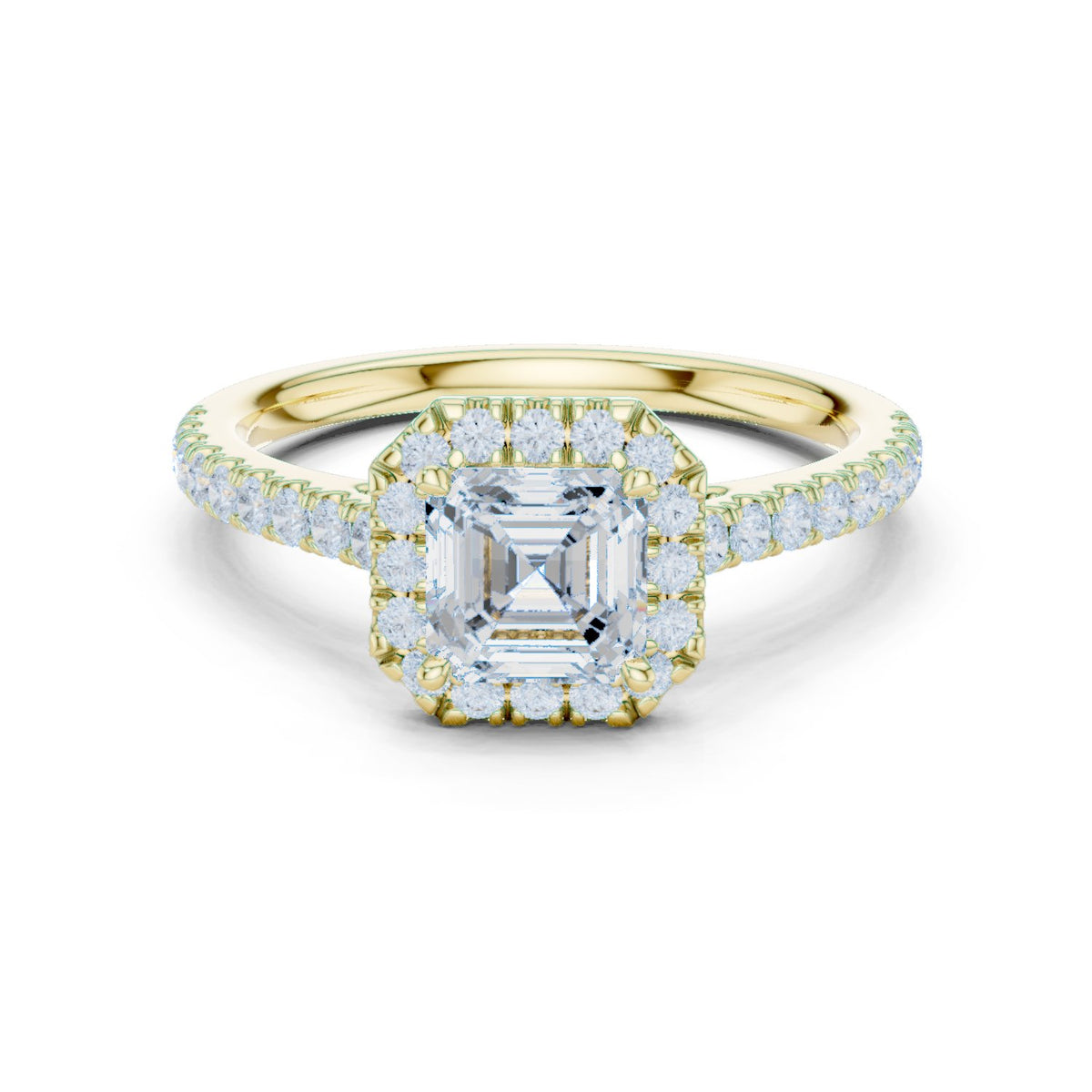 Asscher Cut Halo Engagement Ring with Pavé Band
