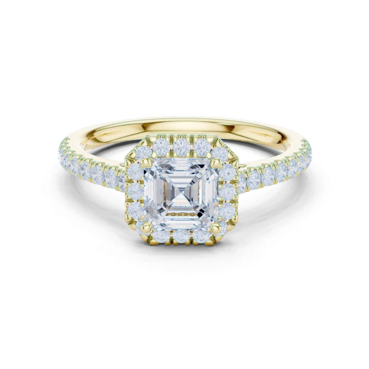 Asscher Cut Halo Engagement Ring with Pavé Band