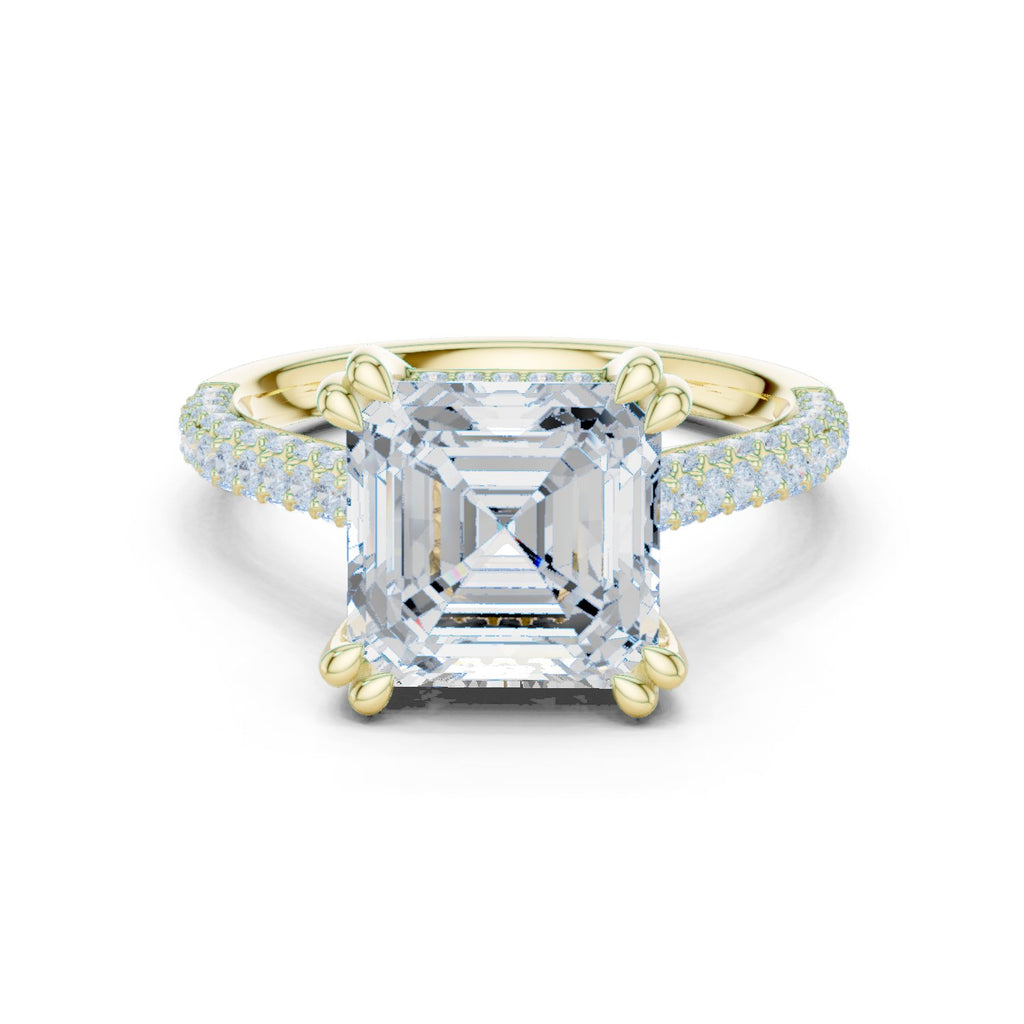 Asscher Cut Engagement Ring with Pavé Wrap Band