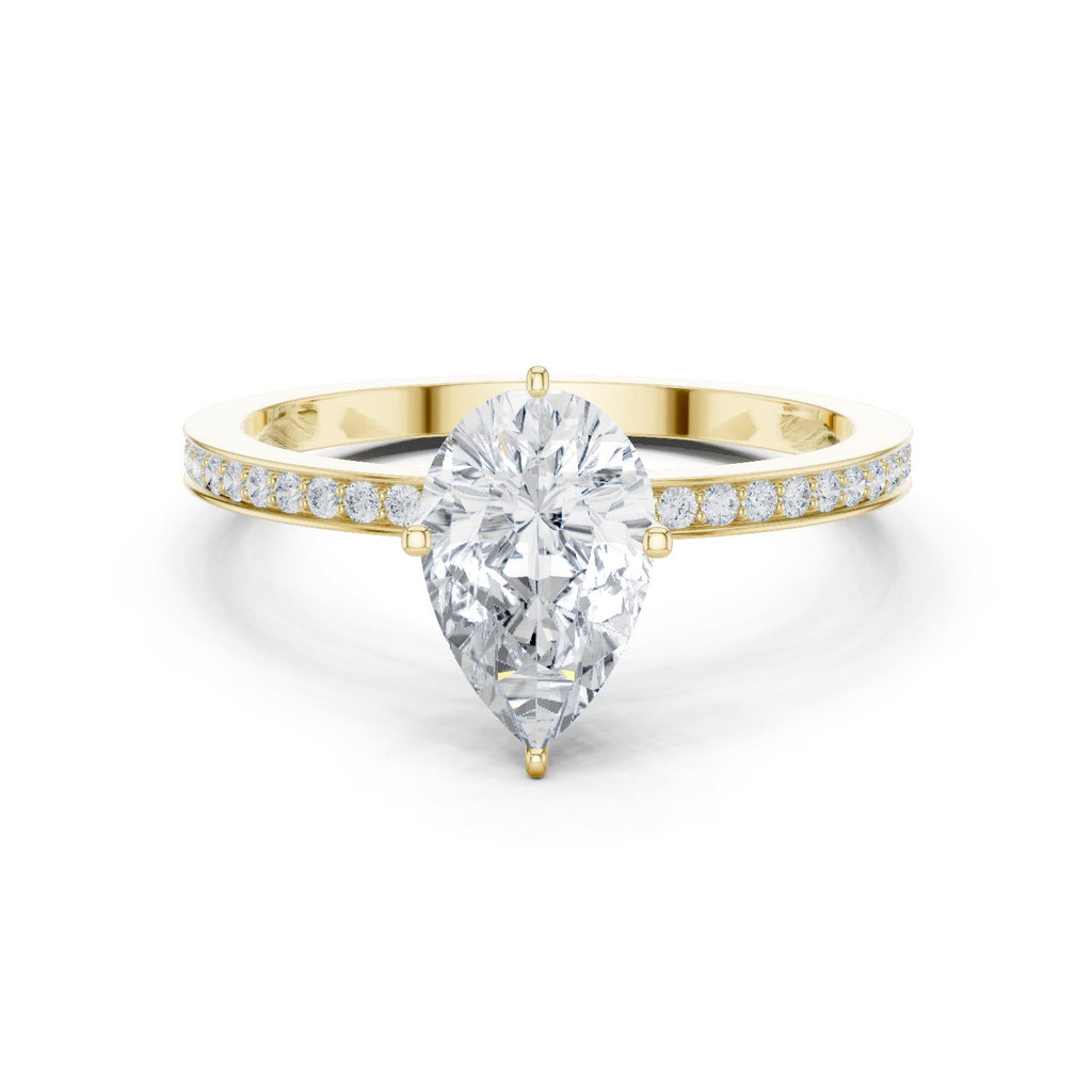 Pear Diamond Engagement Ring with Channel Set Pavé Band