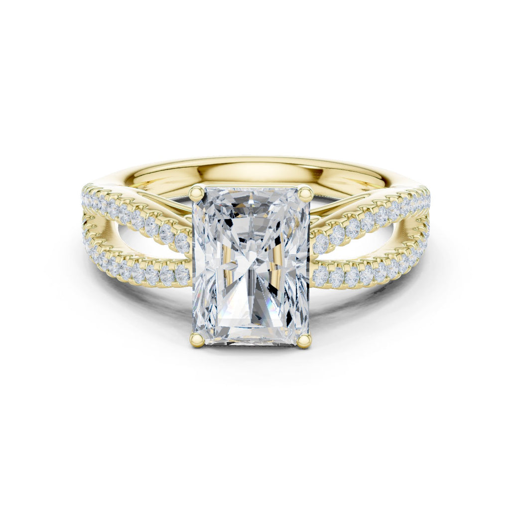 Radiant Cut Engagement Ring with Crossover Pavé Split Shank