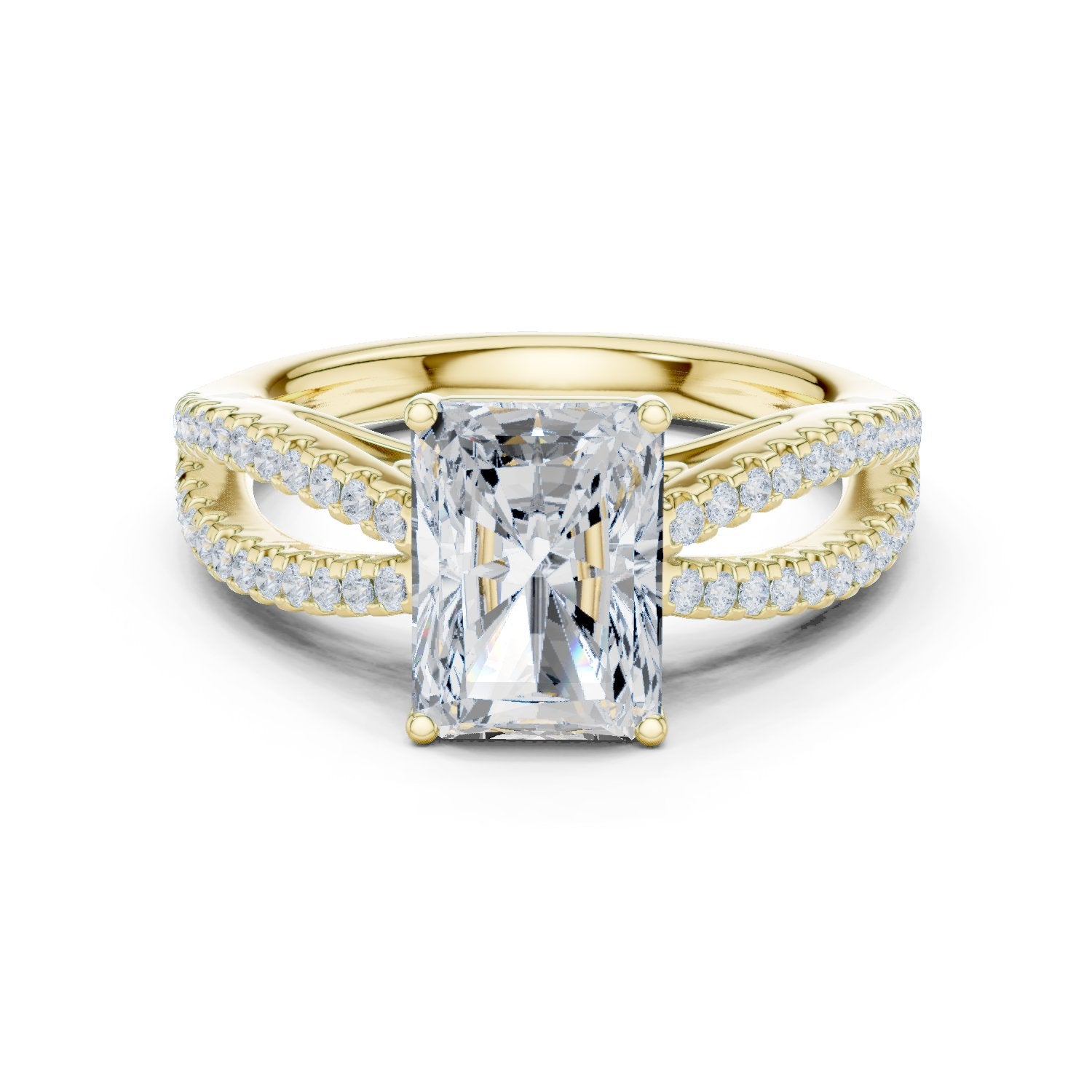 Radiant Cut Engagement Ring with Crossover Pavé Split Shank