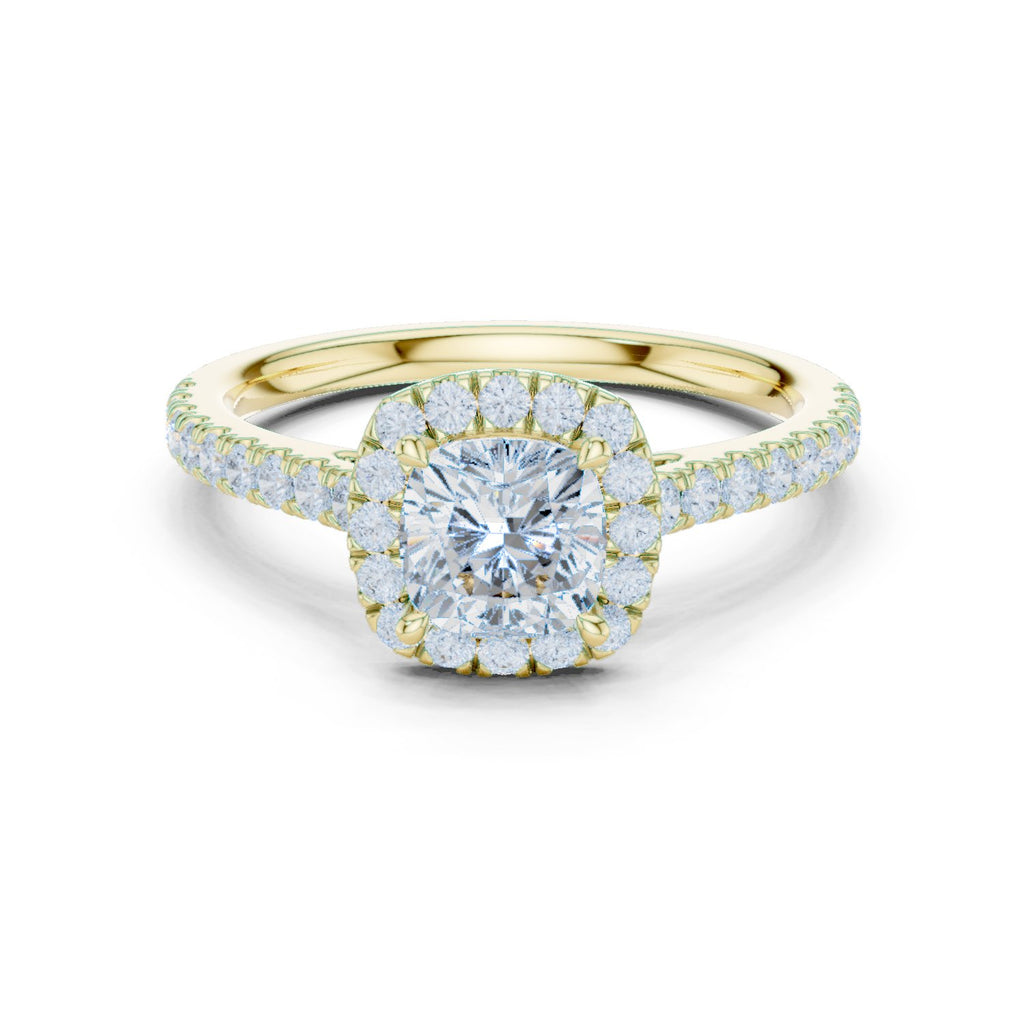 Cushion Cut Halo Engagement Ring with Pavé Band