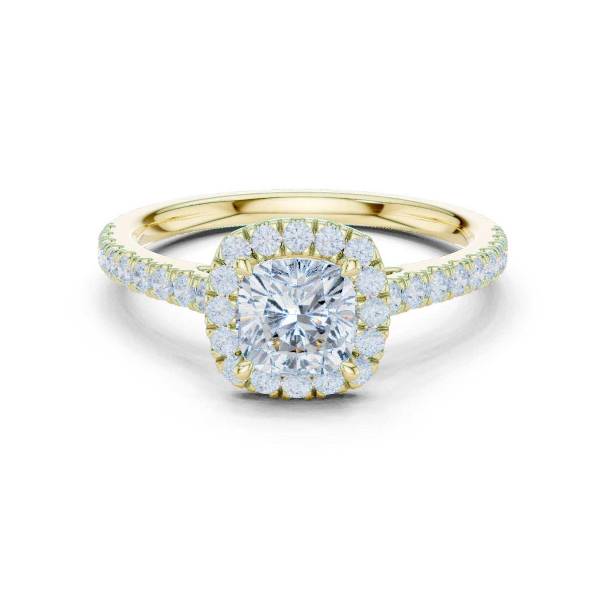 Cushion Cut Halo Engagement Ring with Pavé Band