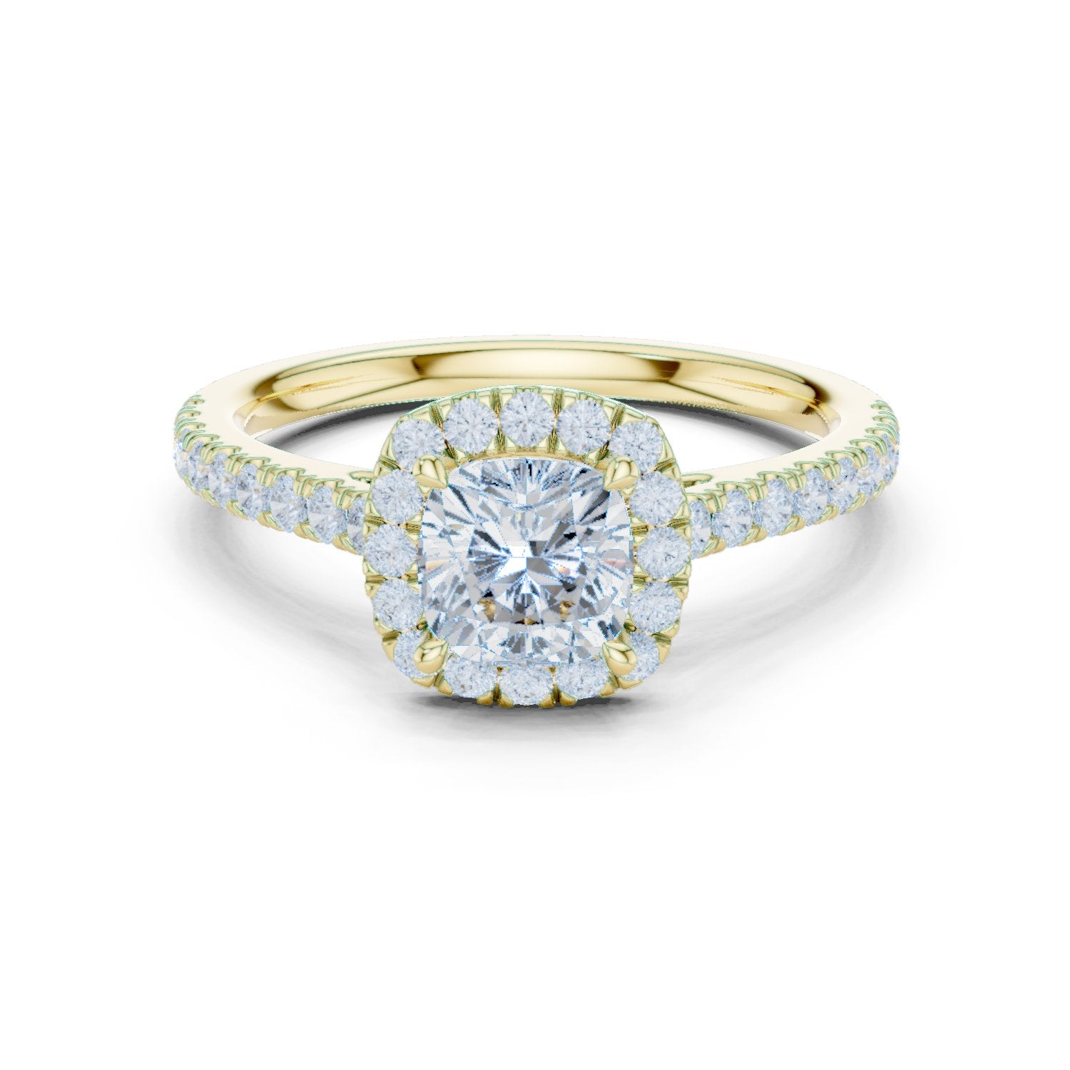 Cushion Cut Halo Engagement Ring with Pavé Band