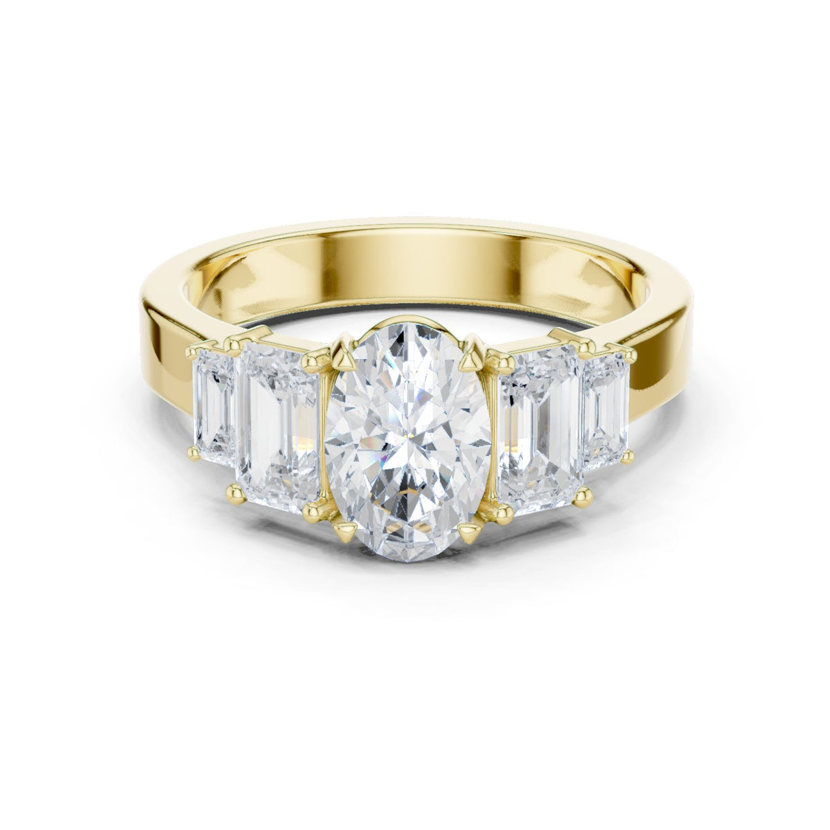 Oval Diamond Engagement Ring with Tapered Baguette Side Accents and Knife Edge Band