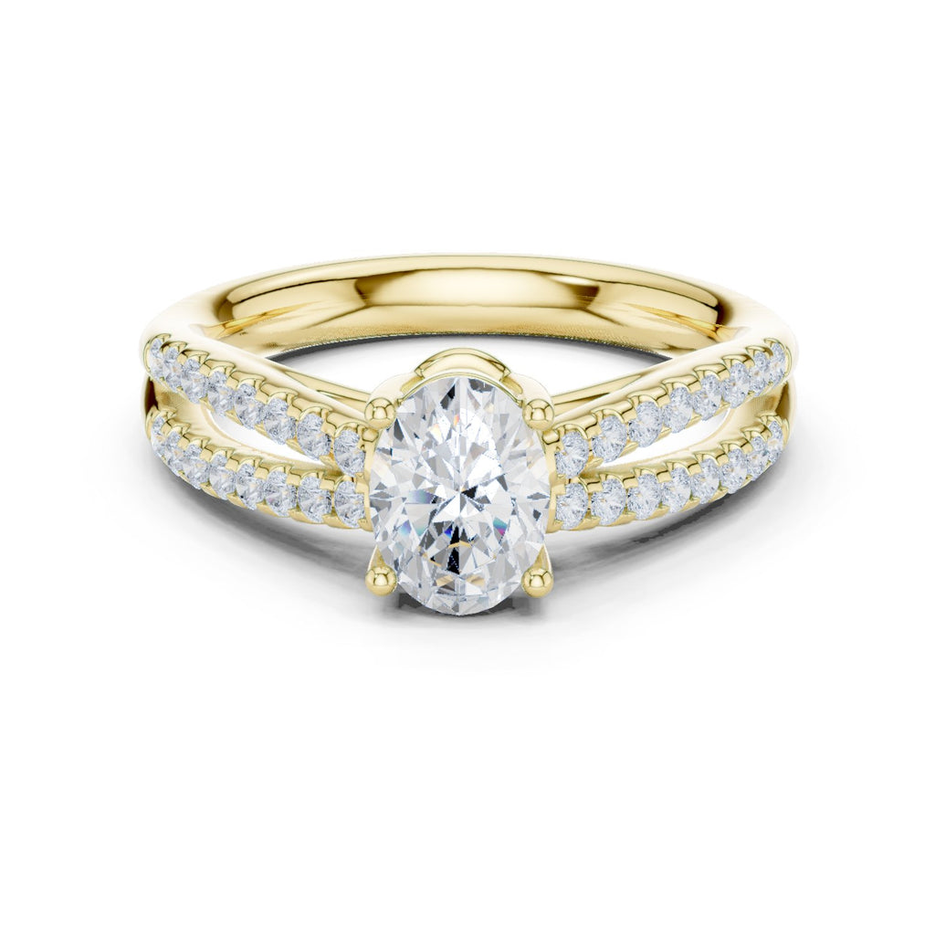 Oval Diamond Engagement Ring with Double Pavé Split Shank