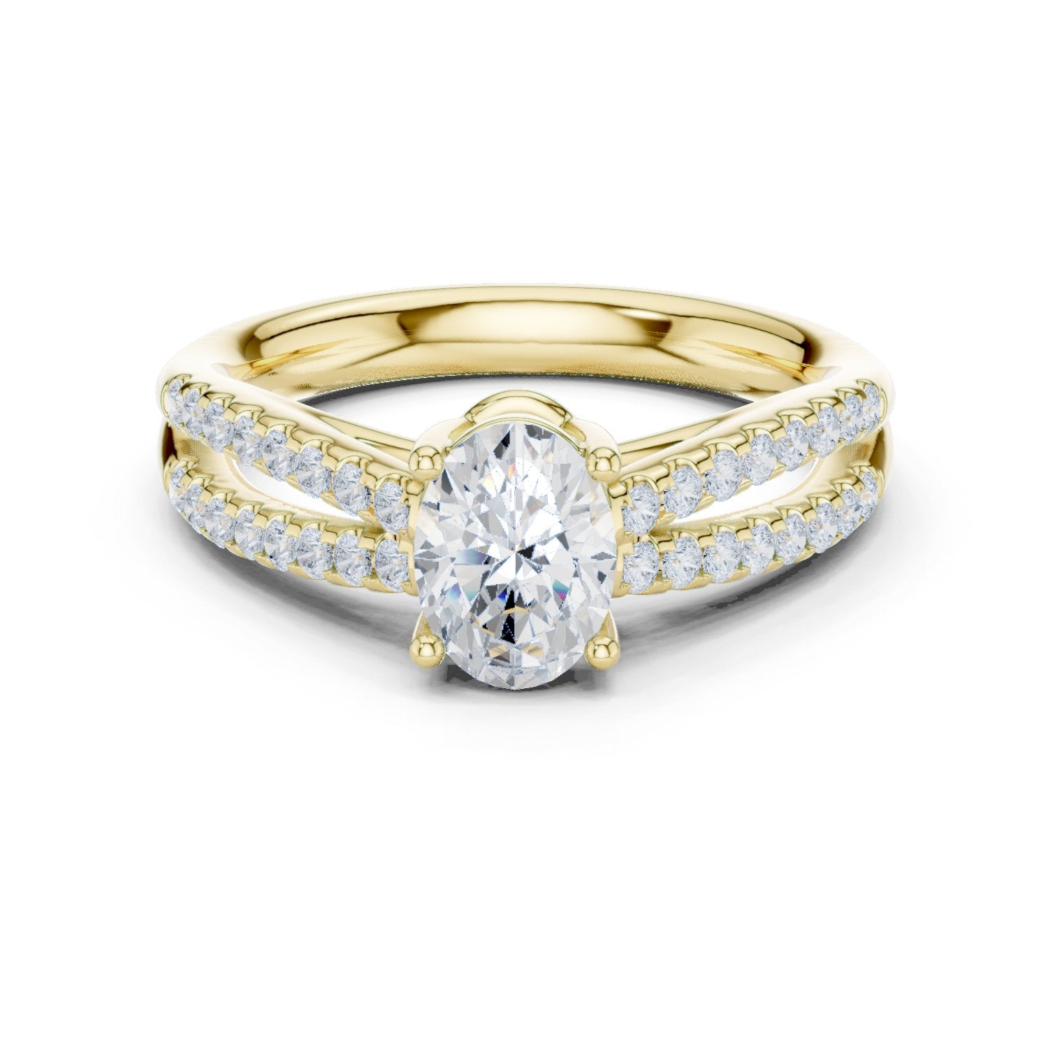 Oval Diamond Engagement Ring with Double Pavé Split Shank