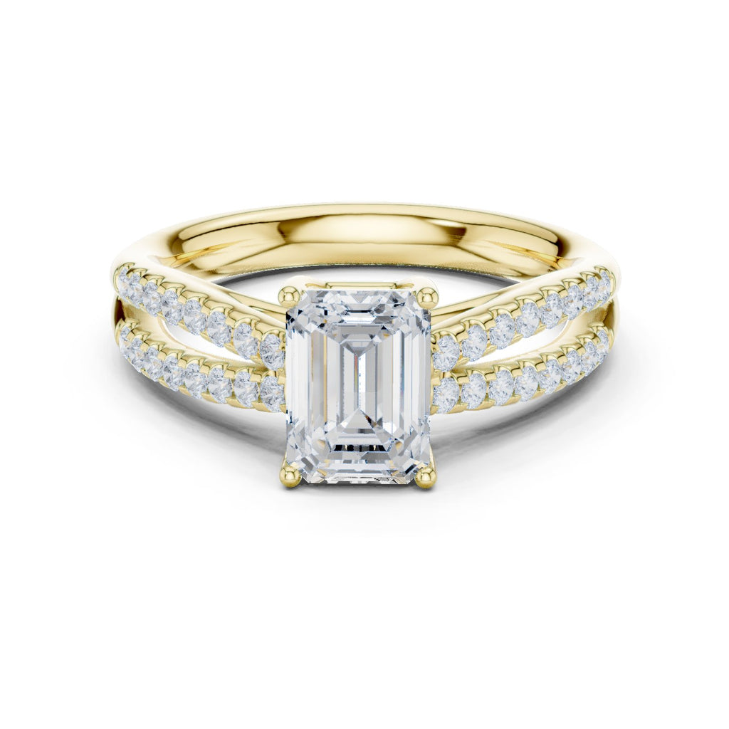 Emerald Cut Split Shank Engagement Ring with Pavé Band
