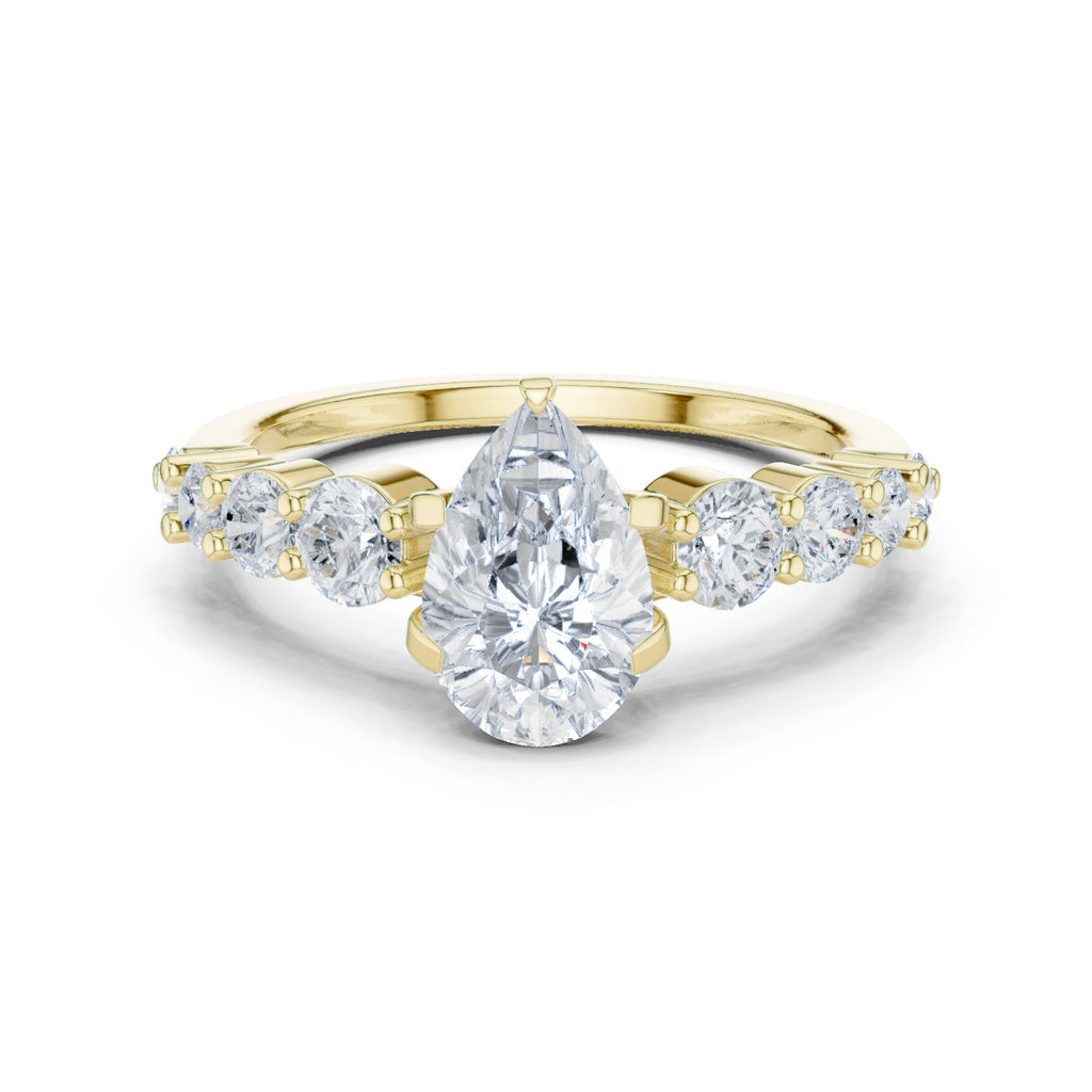 Pear Diamond Engagement Ring with Graduated Round Side Accents