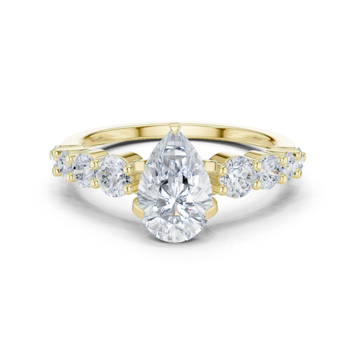 Pear Diamond Engagement Ring with Graduated Round Side Accents