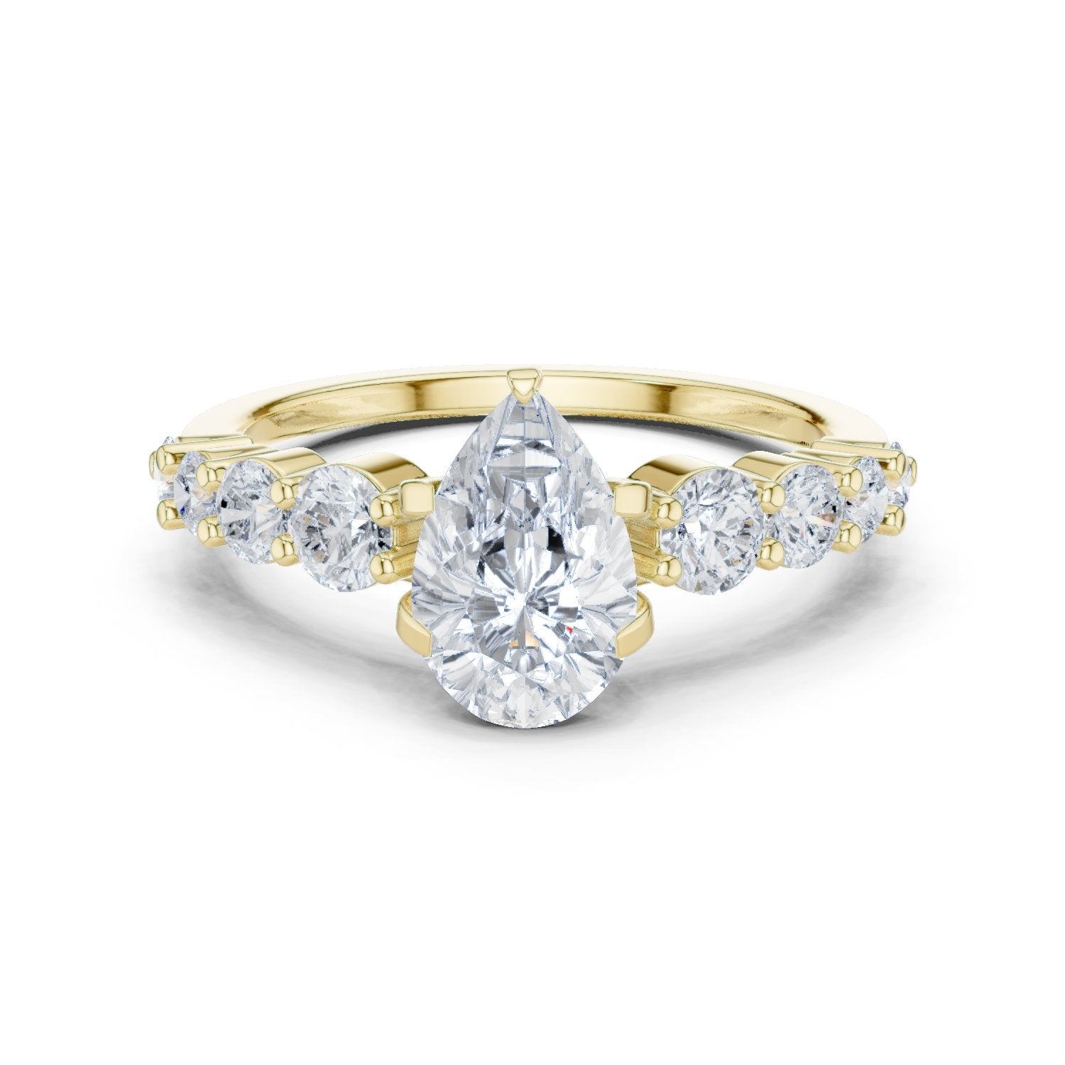 Pear Diamond Engagement Ring with Graduated Round Side Accents