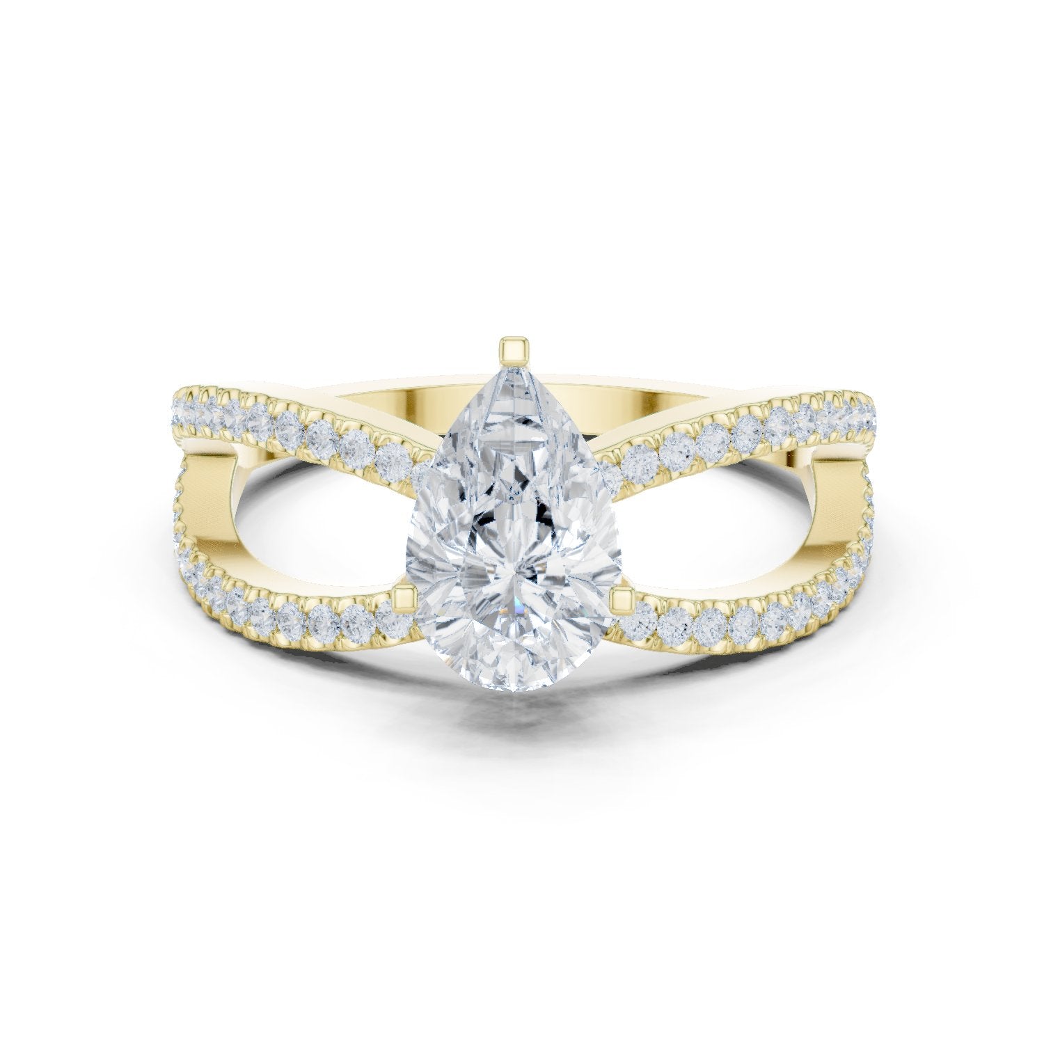 Pear Diamond Engagement Ring with Bypass Pavé Split Shank